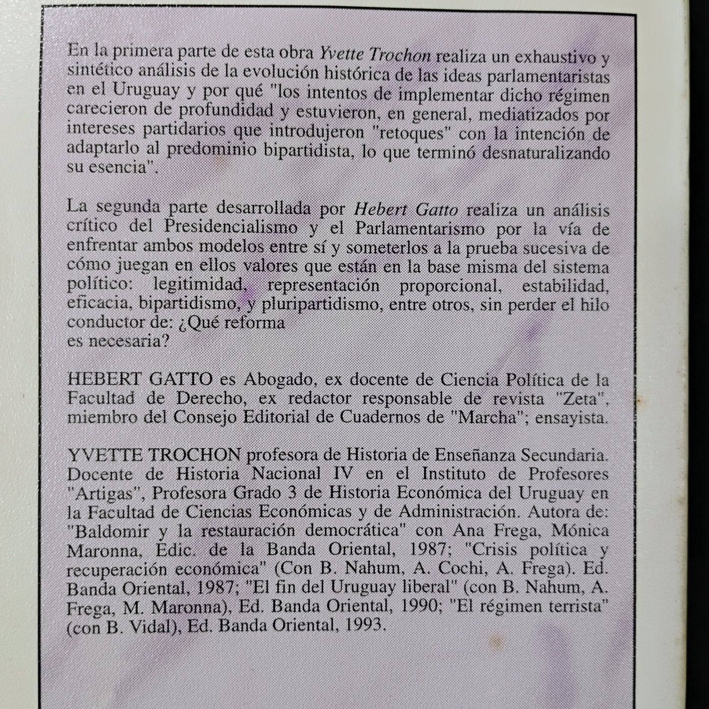 Parlamentarismo y Presidencialismo en el Uruguay - Hebert Gatto, Ivette Trochon
