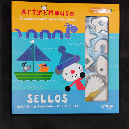 Arty mouse. Te muestra el mundo a través de las formas. Sellos. Aprendizaje temprano a través de l arte.