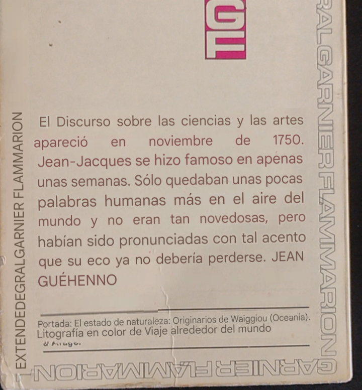 Dicours sur les sciences et les arts. Dicours sur l"origine et les fondements de l'inégalité parmi les hommes. - Jean Jacques Rousseau.