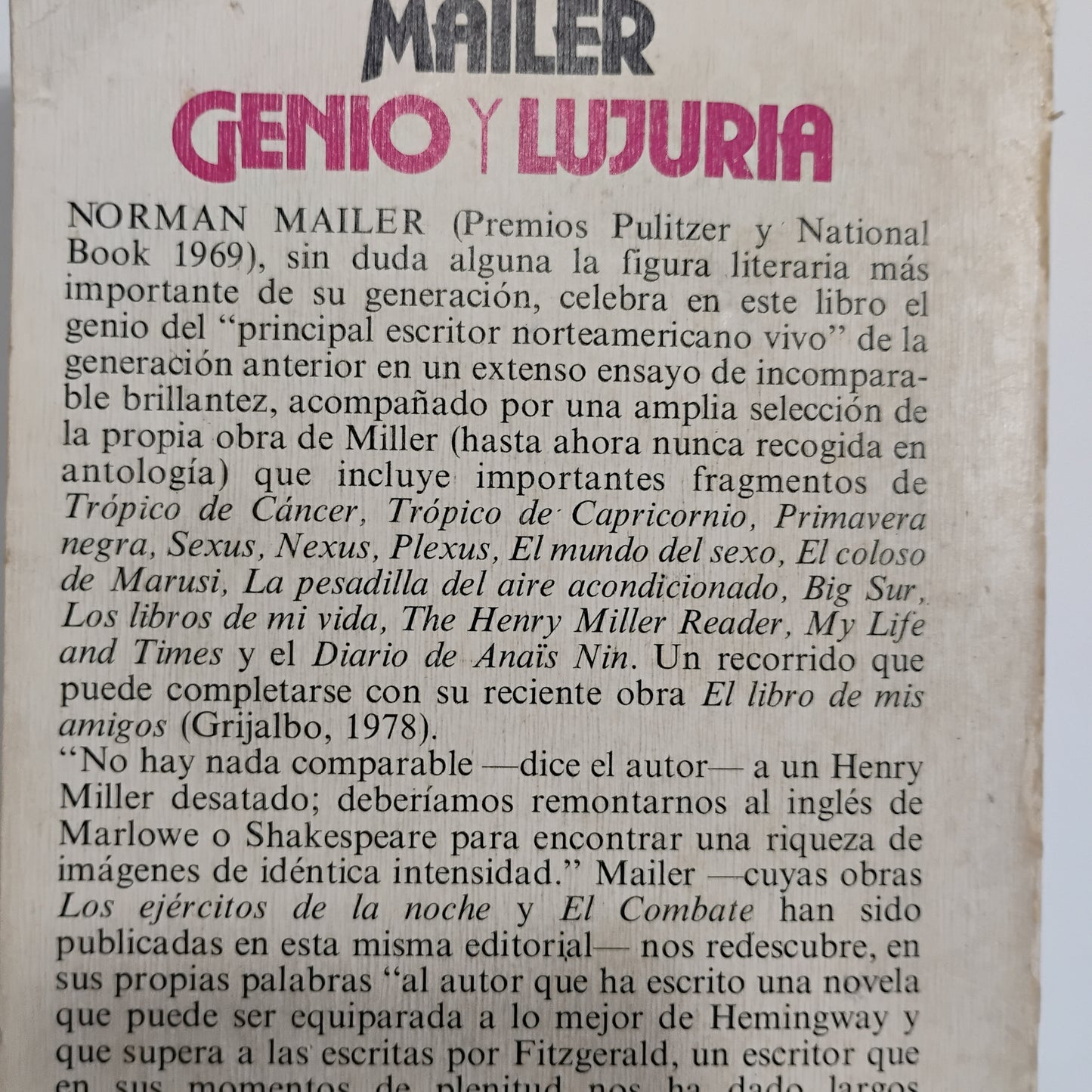 Genio y lujuria. Henry Miller - Norman Mailer