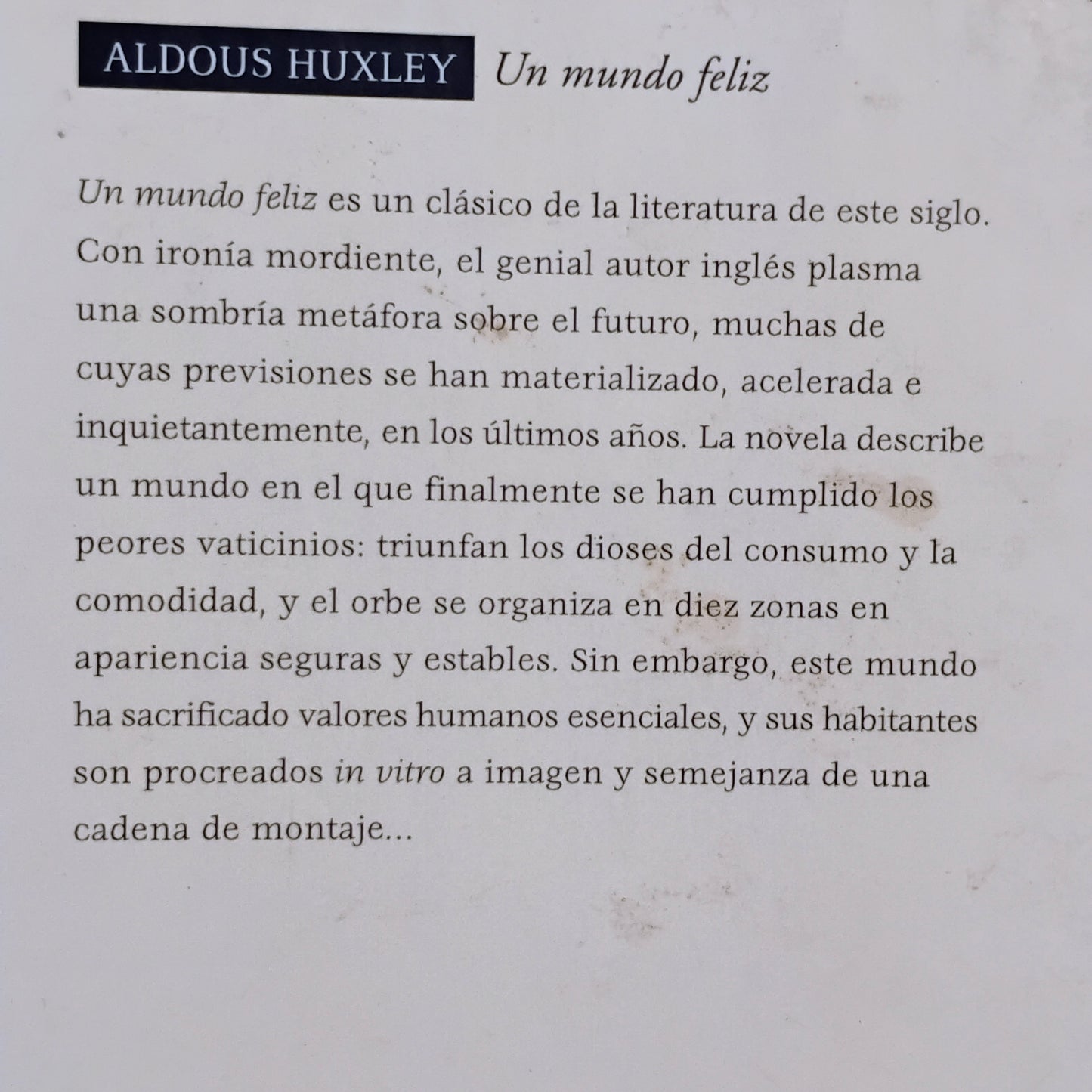 Un mundo feliz - Aldous Huxley