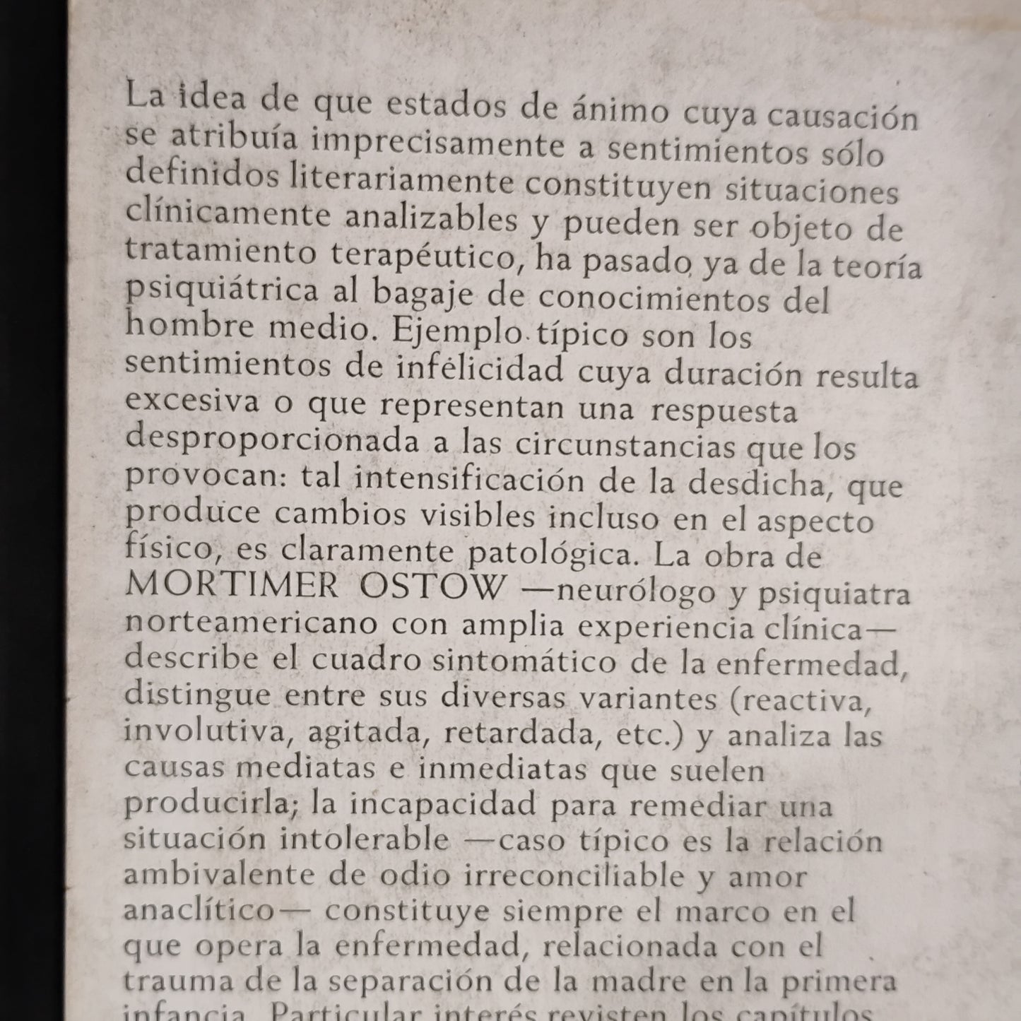 Mortimer Ostow: La depresión: la psicología de la melancolía.