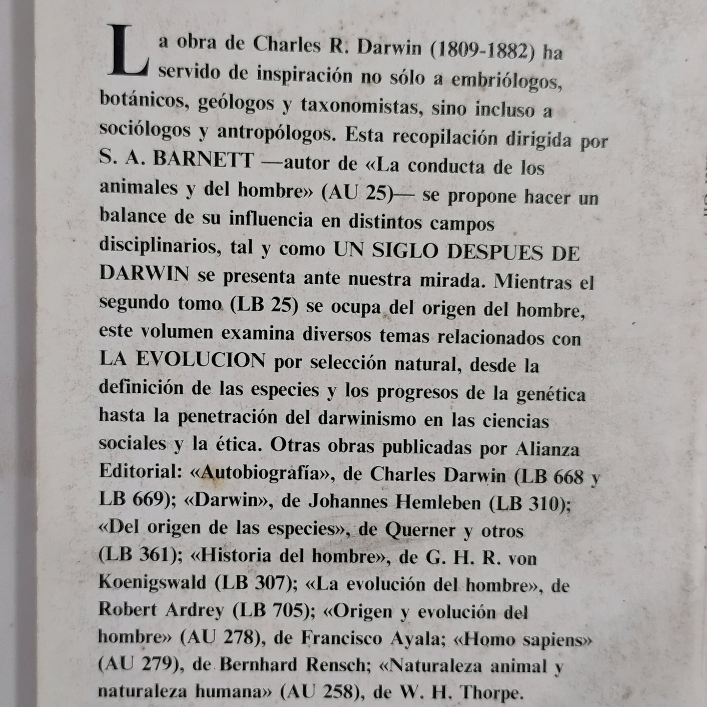 Un siglo después de Darwin (tomos 1 y 2). 1) La evolución. 2)bEl origen del hombre - S. A. Barnett y otros.