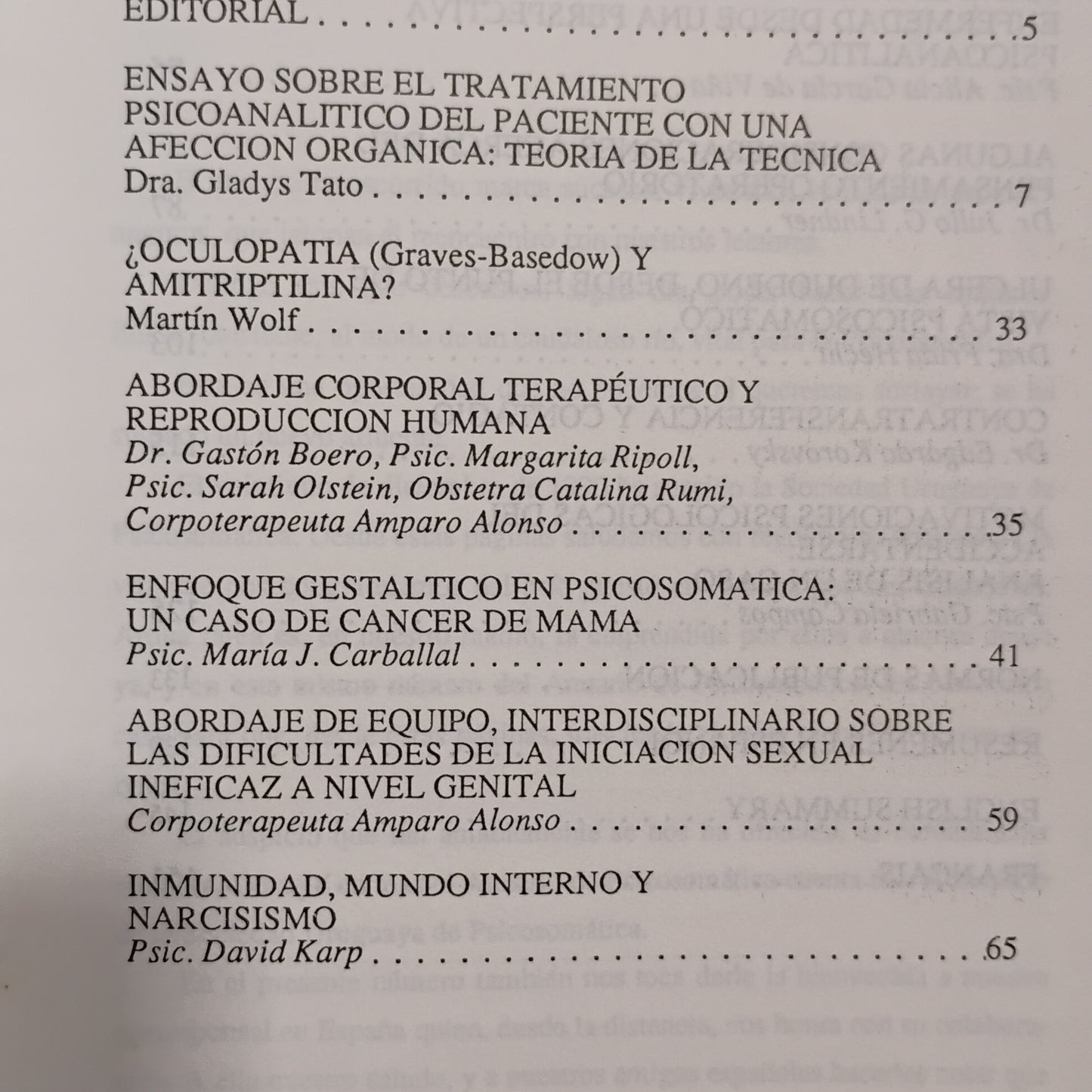 Anuario de Psicosomàtica. Tomo I Volumen III