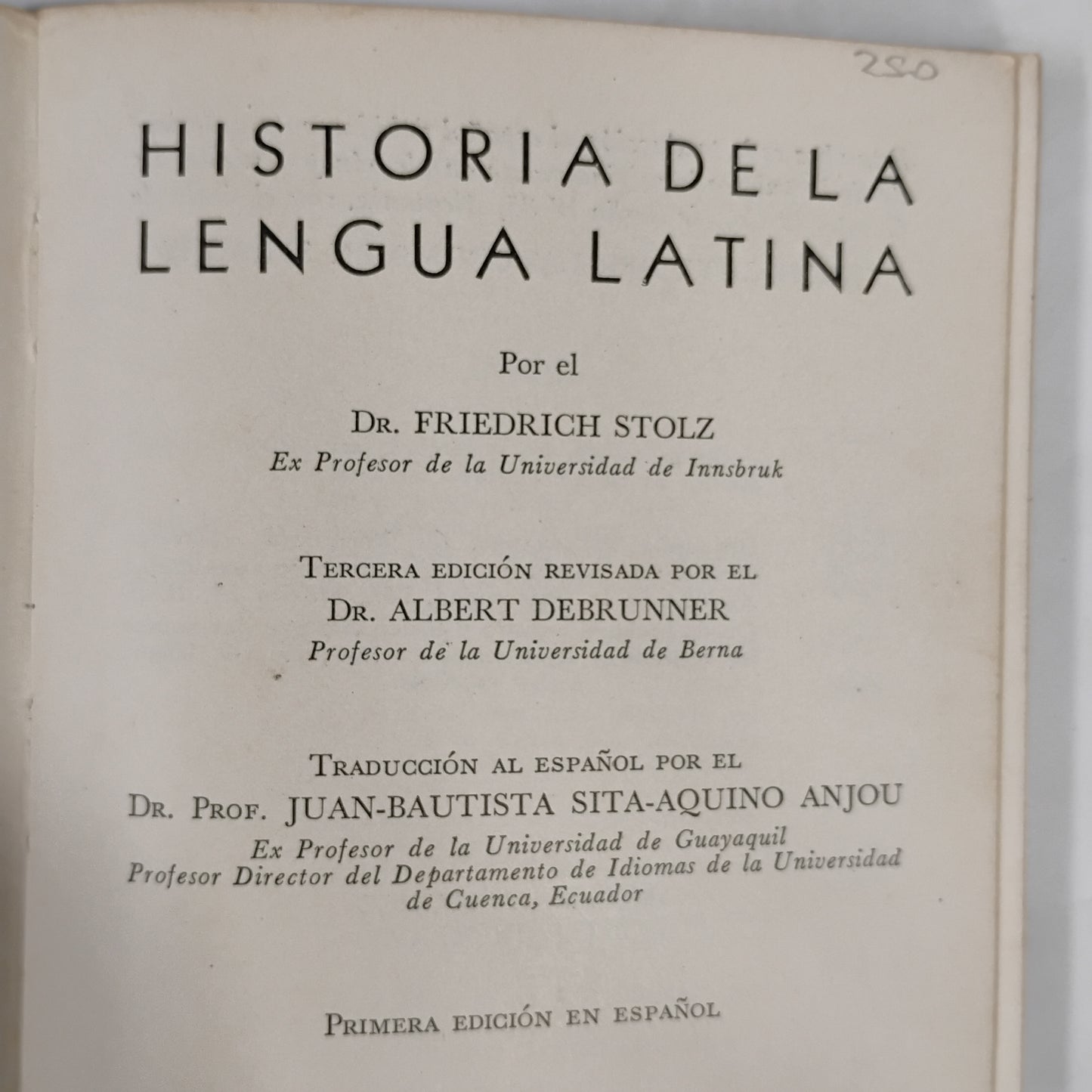 HISTORIA DE LA LENGUA LATINA - Dr. Friedrich Stolz