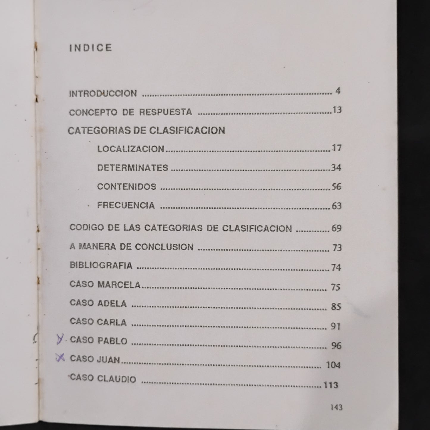 Las categorías de clasificación en el Rorscharch