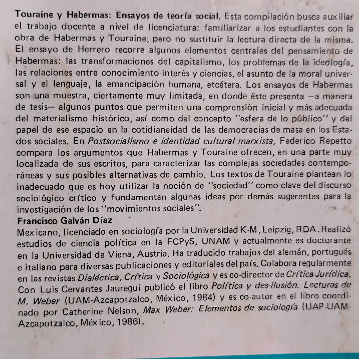 Touraine y Habermas: ensayos de Teoría Social - Francisco Galvàn Díaz (compilador)