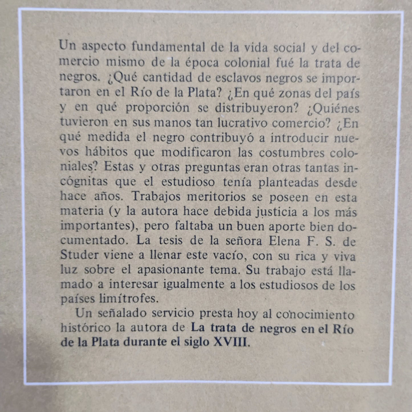 La Trata de negros en el Río de la Plata durante el Siglo XVIII. - Elena F. S. De Studer