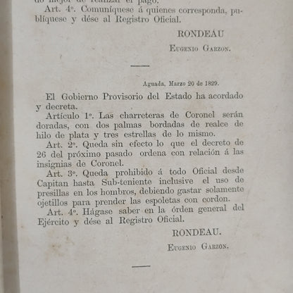 RECOPILACIÓN DE DECRETOS MILITARES (1828–1889) Tomo I - Coronel de Artillería Pedro de León (Compilador)